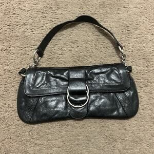 Vintage HOBO International Shoulder Bag Black Leather Small Paisley Lining